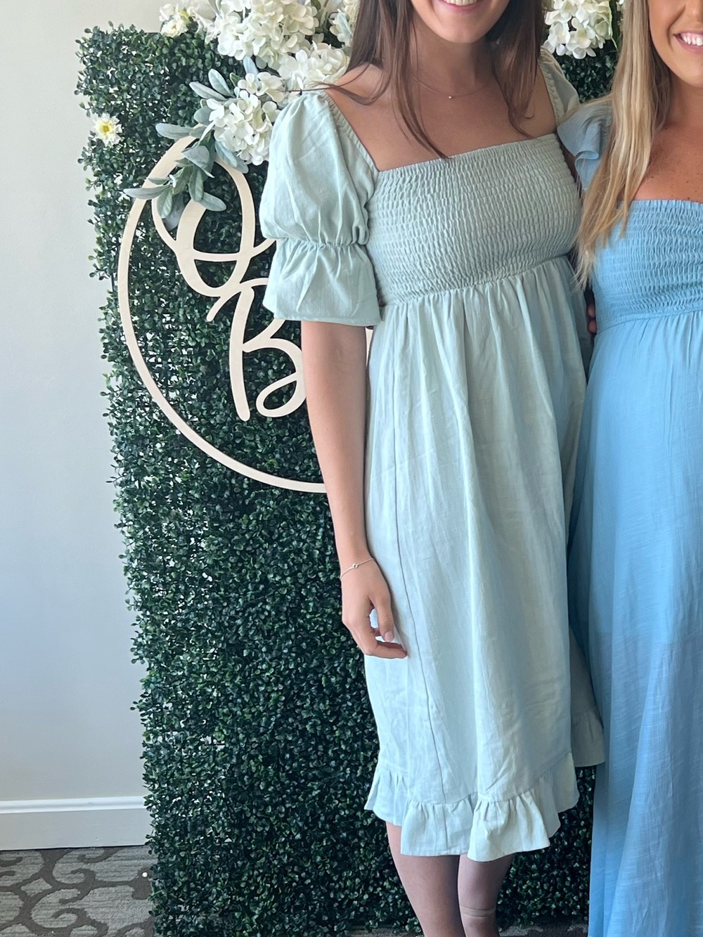 Sage Puff Sleeve Smocked Midi Dress